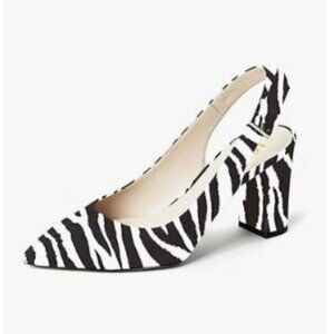 Miss Left Zebra Slingback Pointed Toe Chunky High Heels Slip On Adjustable Strap